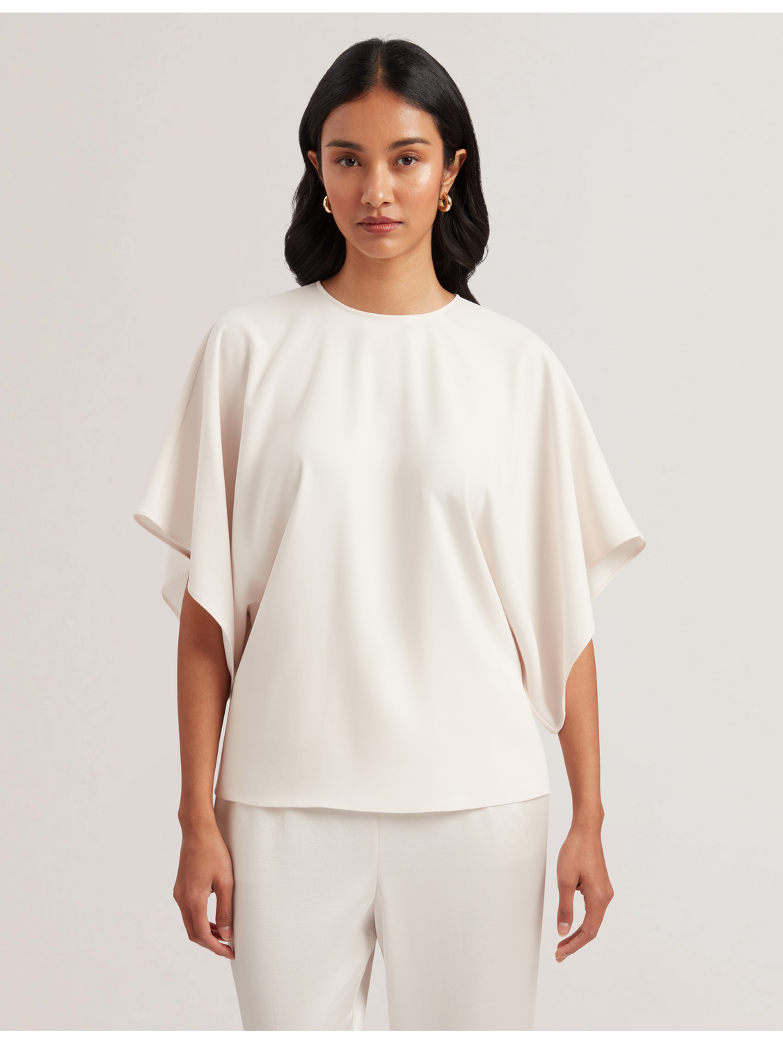 Batwing Short Sleeve Satin Blouse