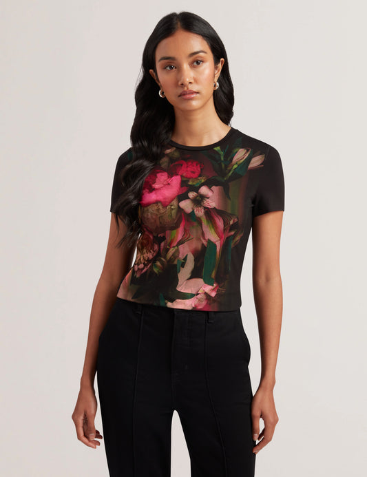 Blurred Floral Print Slim Fit T-Shirt