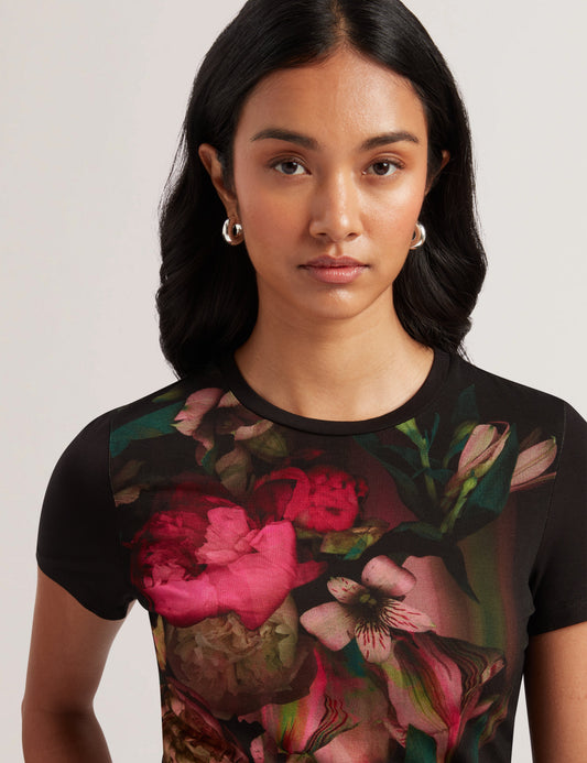 Blurred Floral Print Slim Fit T-Shirt