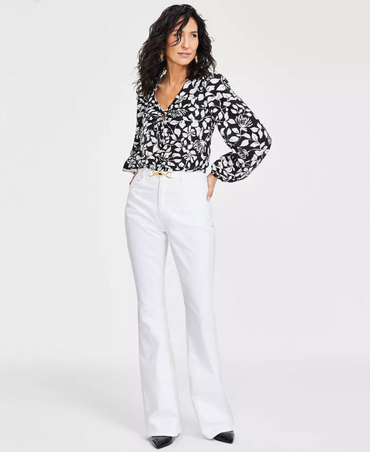 Belted Flared-Leg Jeans