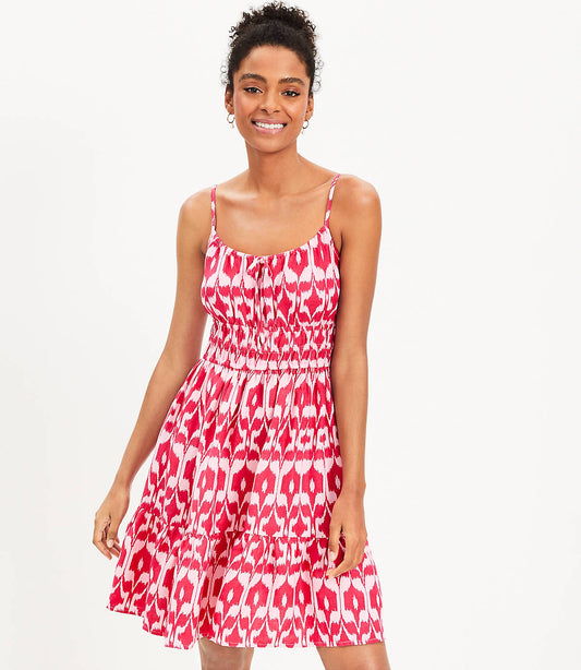 Beach Ikat Strappy Smocked Tiered Dress
