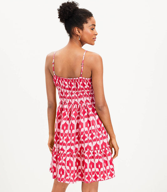 Beach Ikat Strappy Smocked Tiered Dress