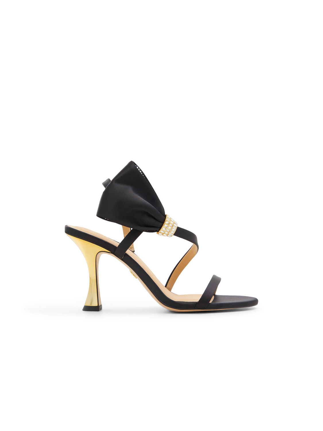 Bow Embellishment Satin Heeled Sandals