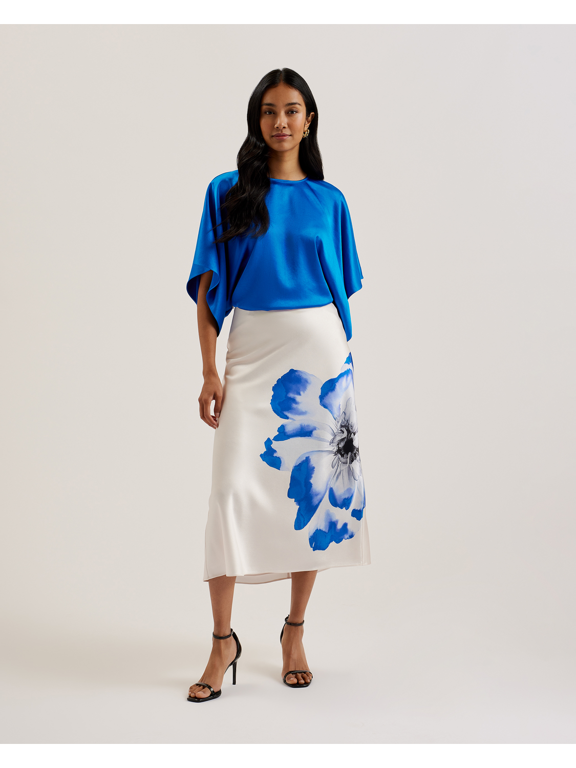 Batwing Short Sleeve Satin Blouse