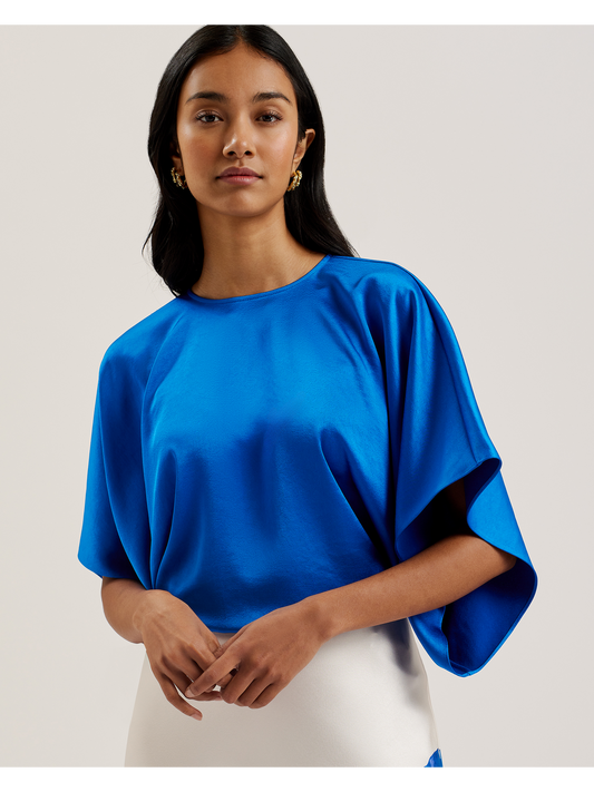Batwing Short Sleeve Satin Blouse