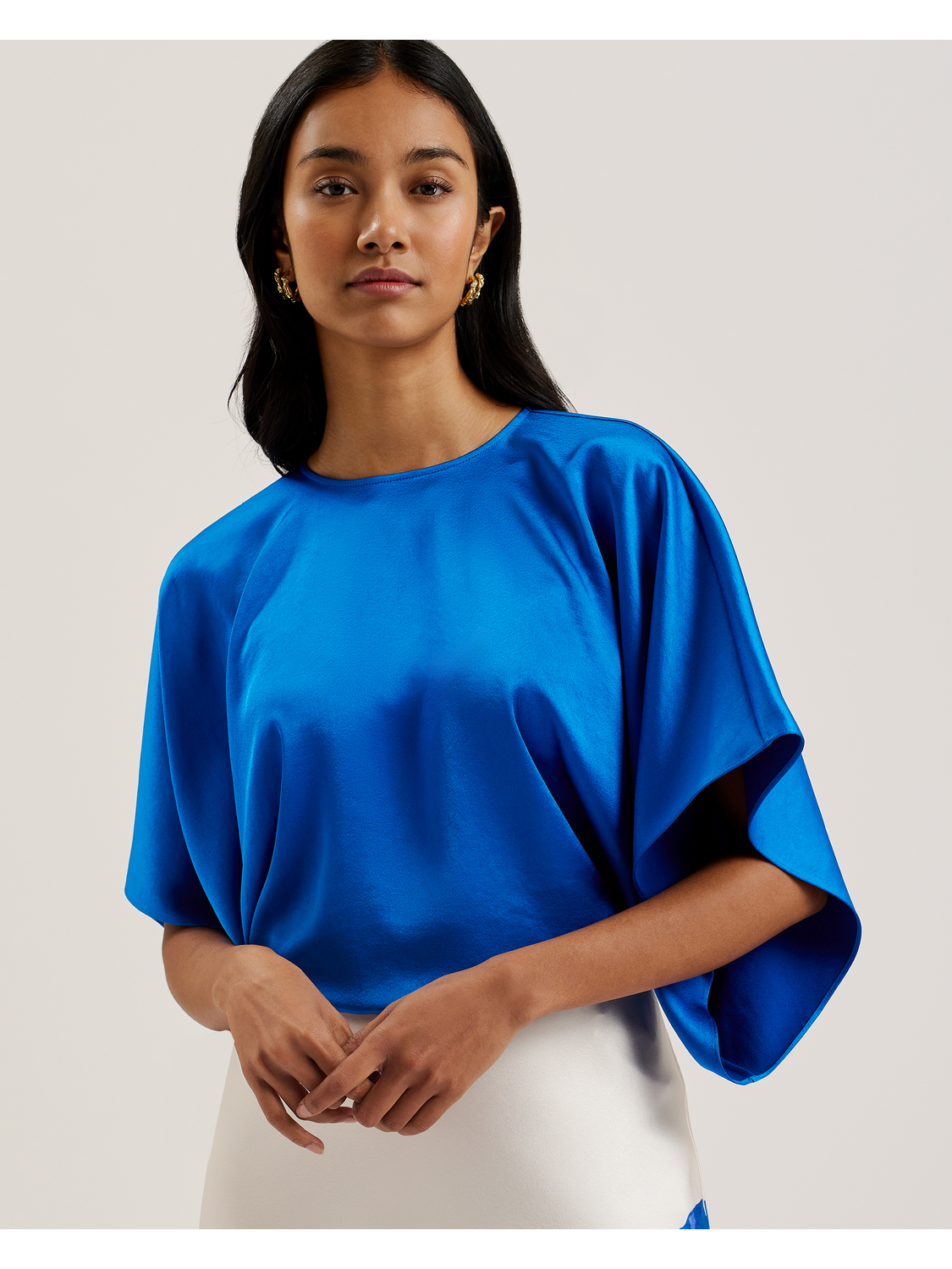 Batwing Short Sleeve Satin Blouse