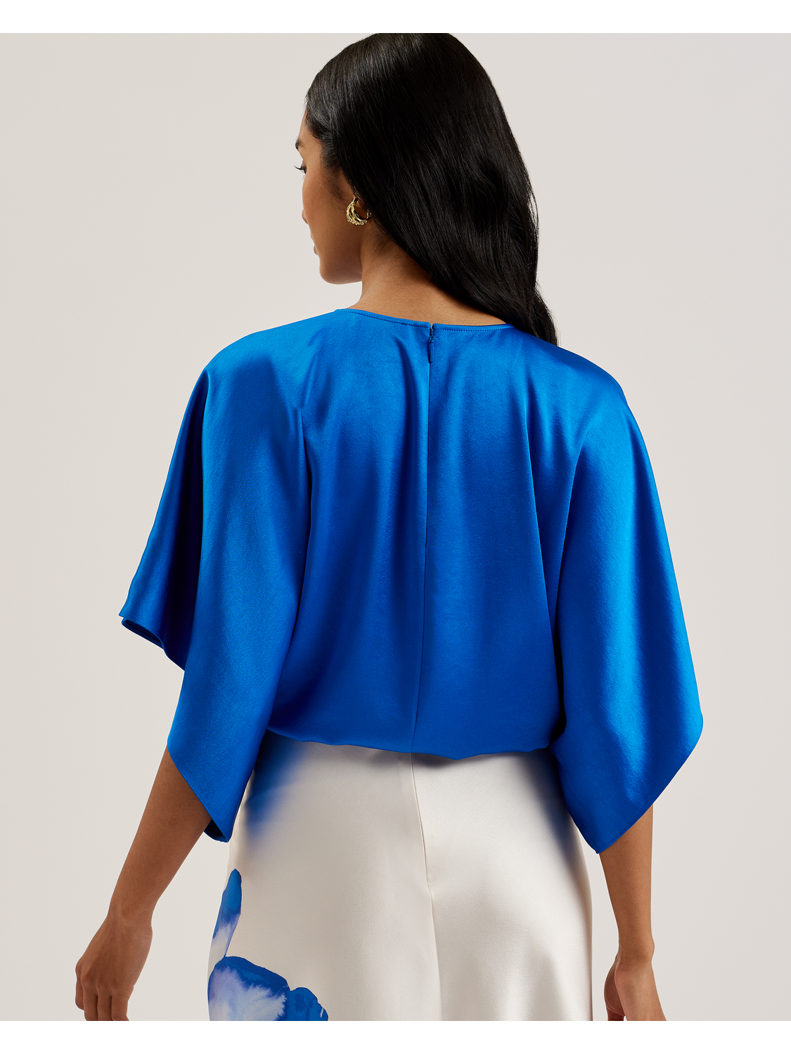 Batwing Short Sleeve Satin Blouse