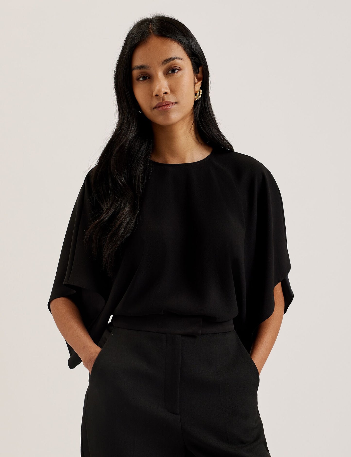 Batwing Short Sleeve Satin Blouse