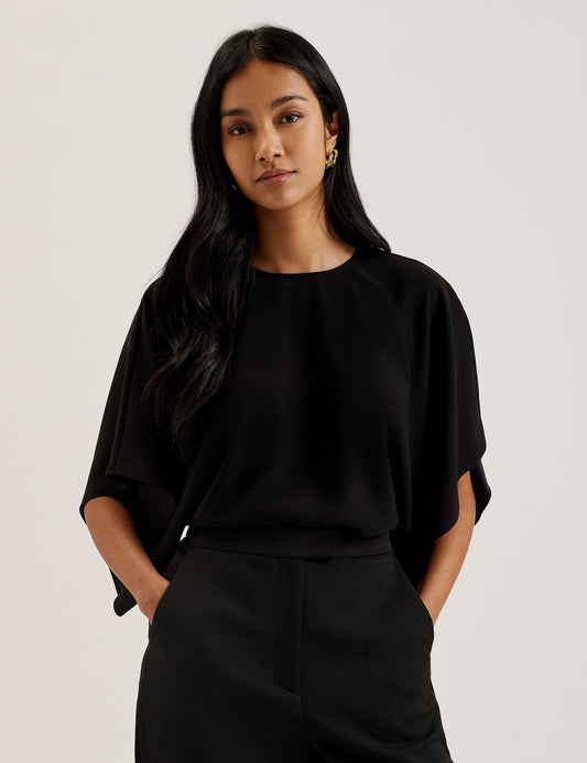 Batwing Short Sleeve Woven Blouse