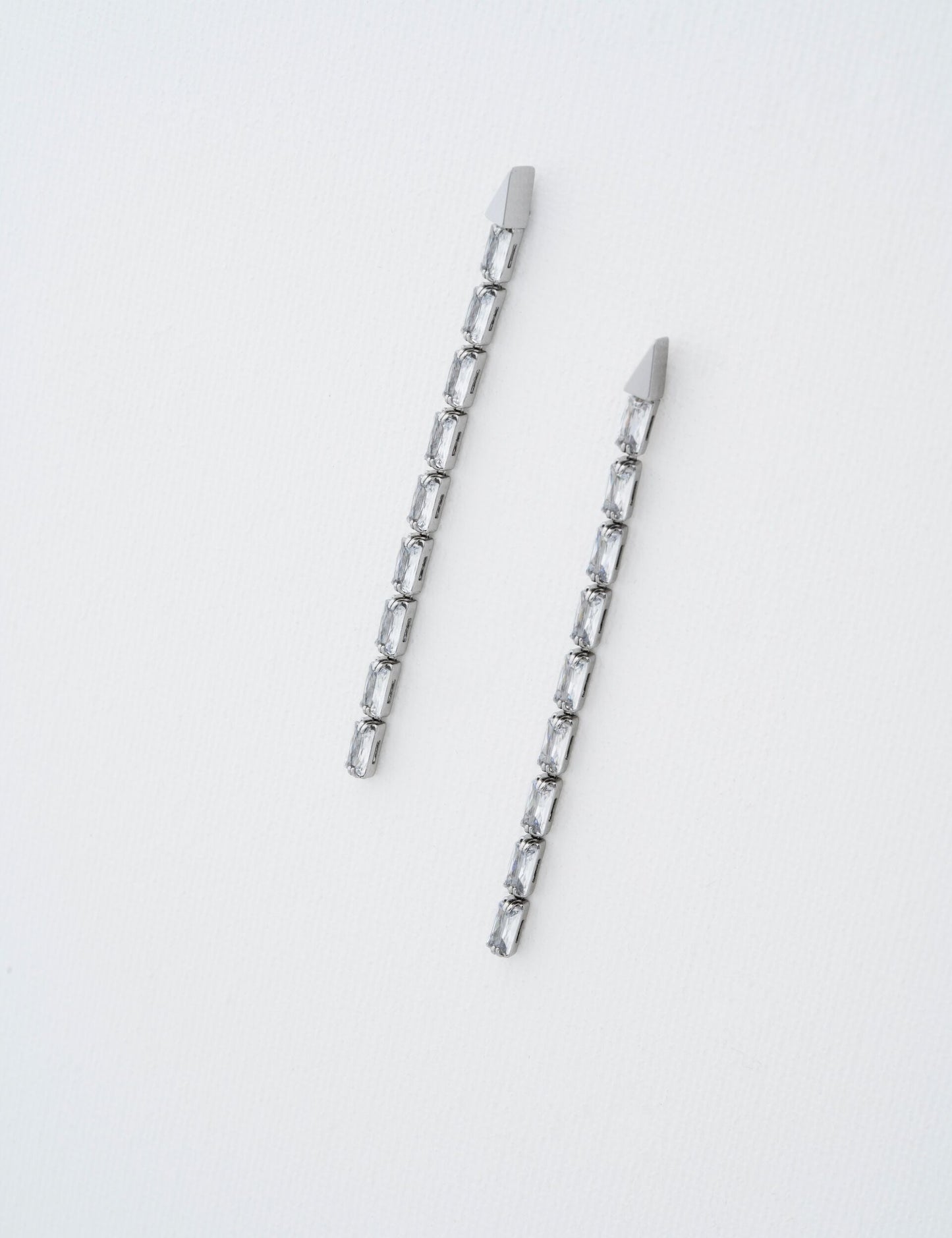 Baguette Crystal Long Drop Earrings