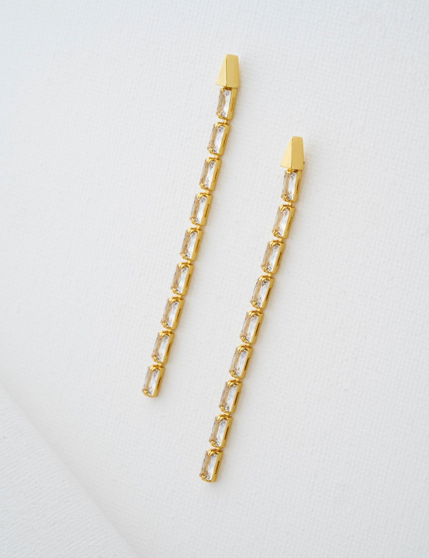 Baguette Crystal Long Drop Earrings
